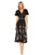 Formal Dresses Short Sleeve Floral Tea Length Dress Black Multi