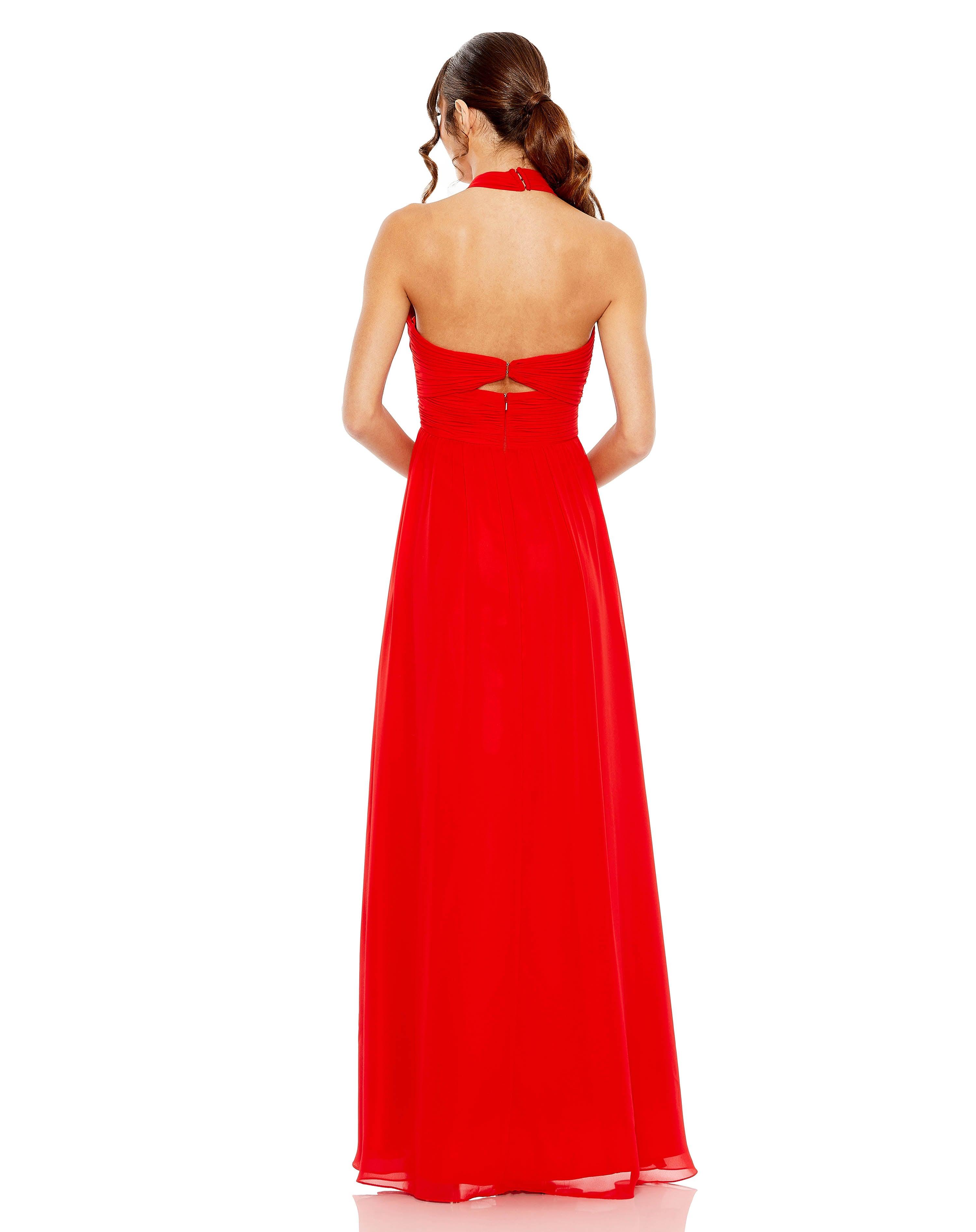Red Mac Duggal 55898 Long Halter Chiffon Formal Gown for