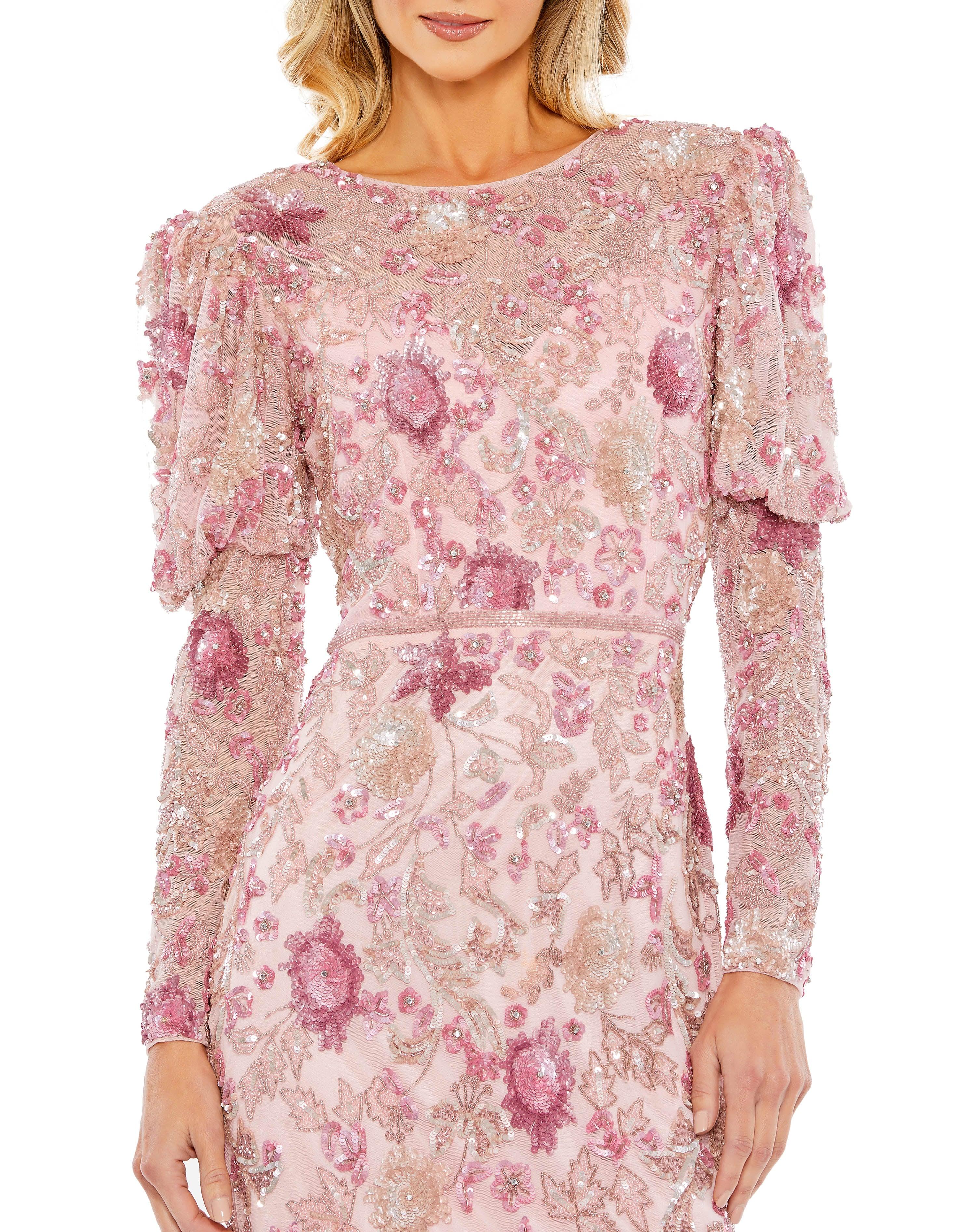 Cocktail Dresses Tea Length Long Sleeve Formal Dress Rose