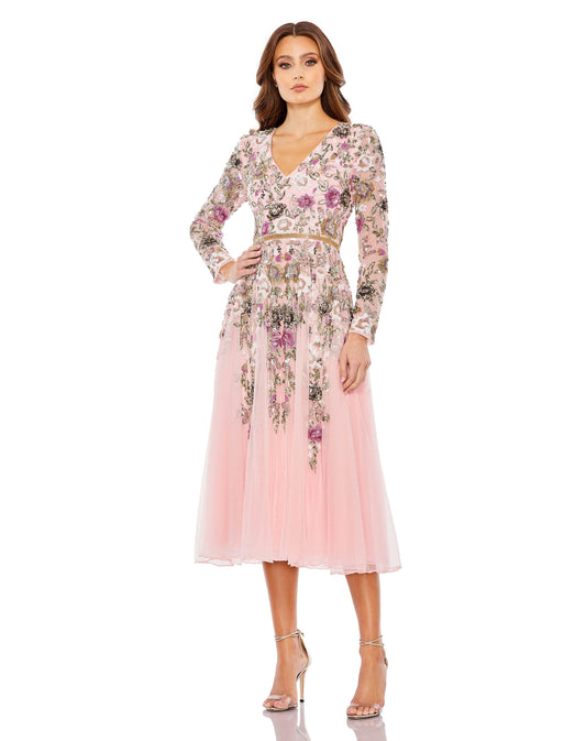 Formal Dresses Long Sleeve Formal Tea Length Dress Rose