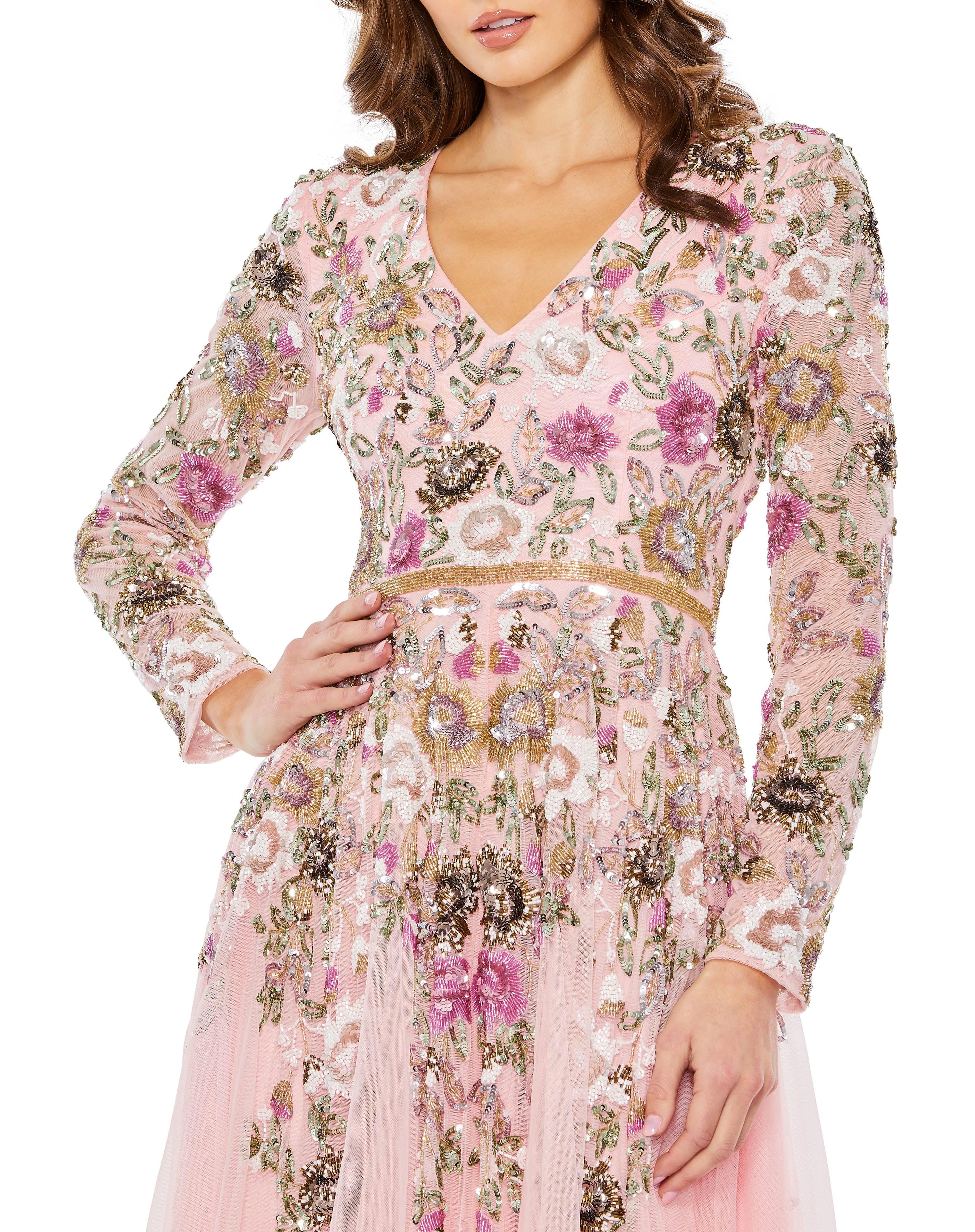 Formal Dresses Long Sleeve Formal Tea Length Dress Rose
