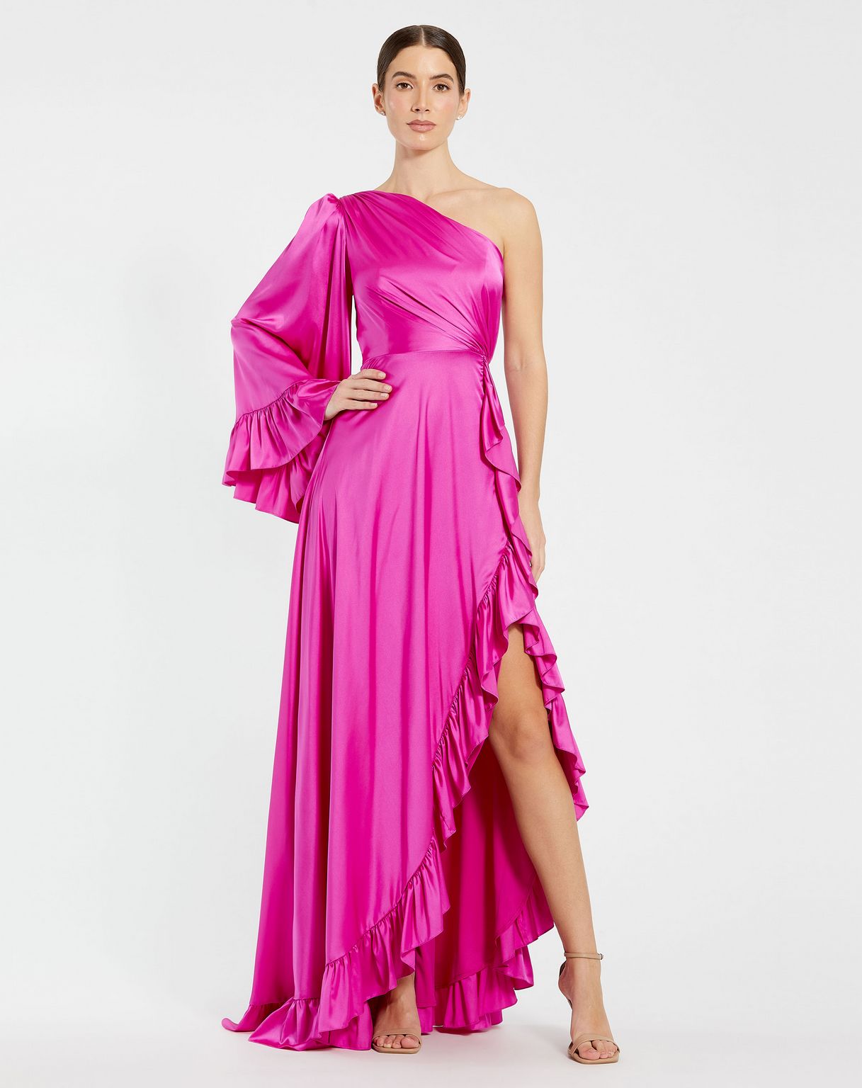 Formal Dresses Ruffled Asymmetrical Formal Long Evening Dress Magenta