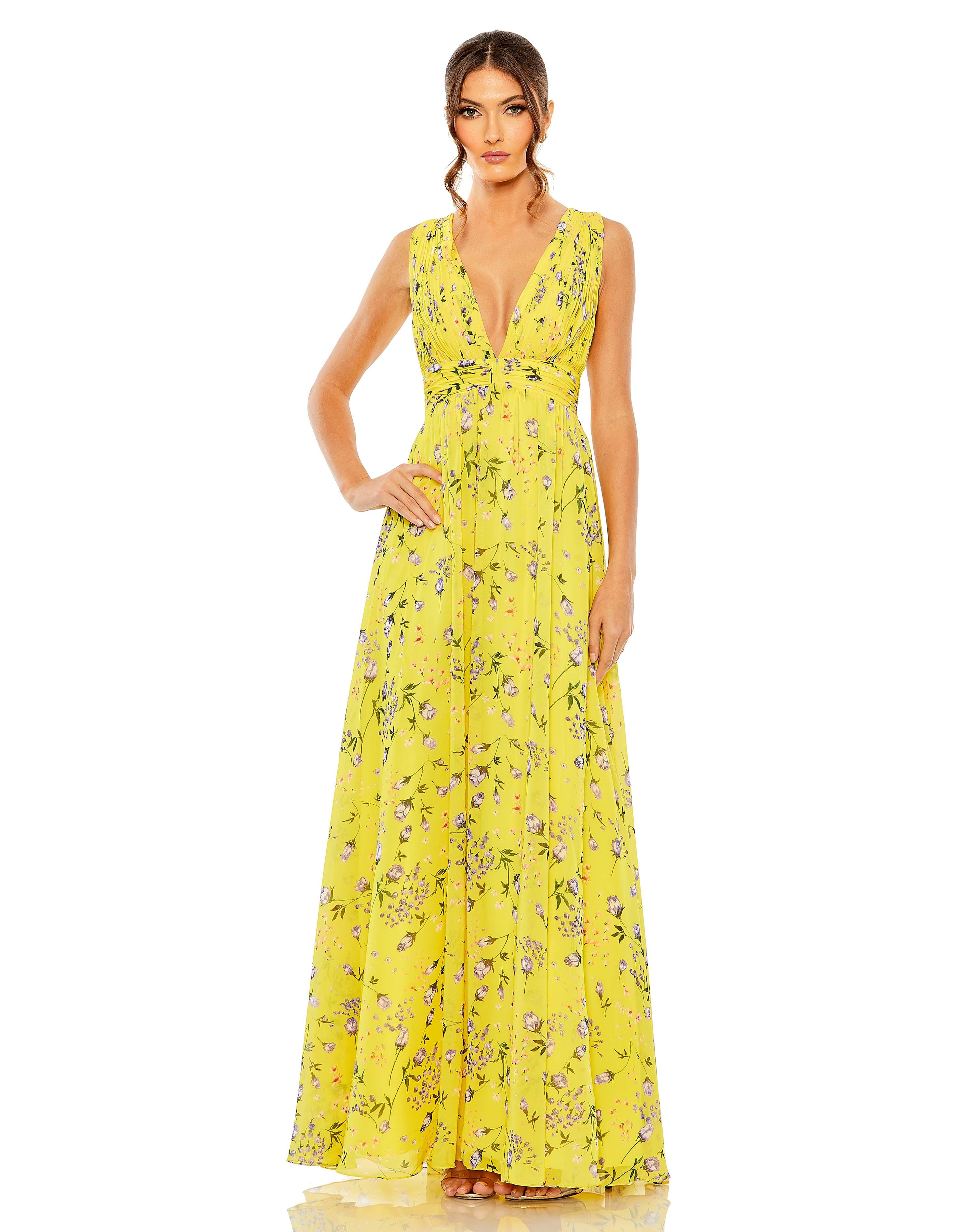 Yellow floral chiffon dress new arrivals