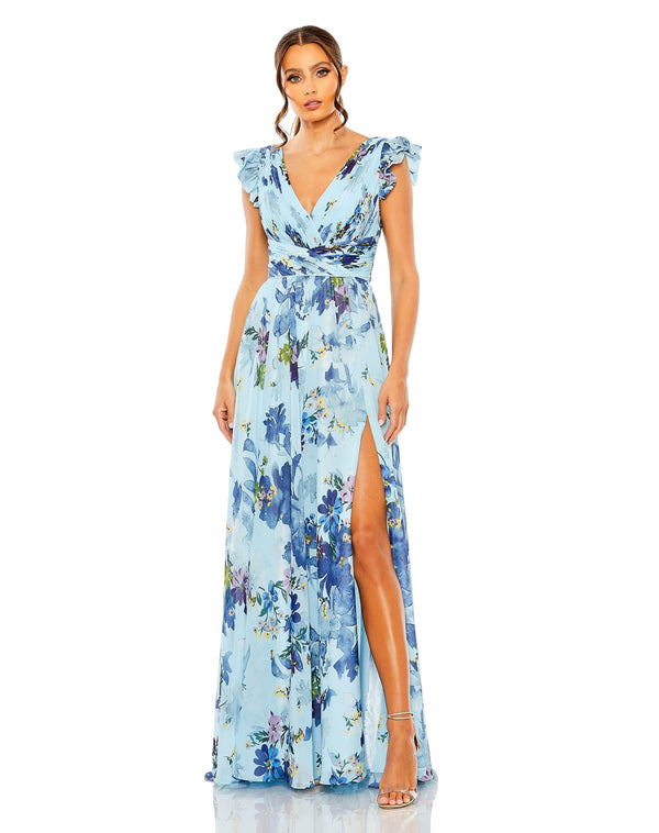 Long Formal Floral Chiffon Dress Floral Chiffon Fabric & Formal Fit Mac Duggal 56012