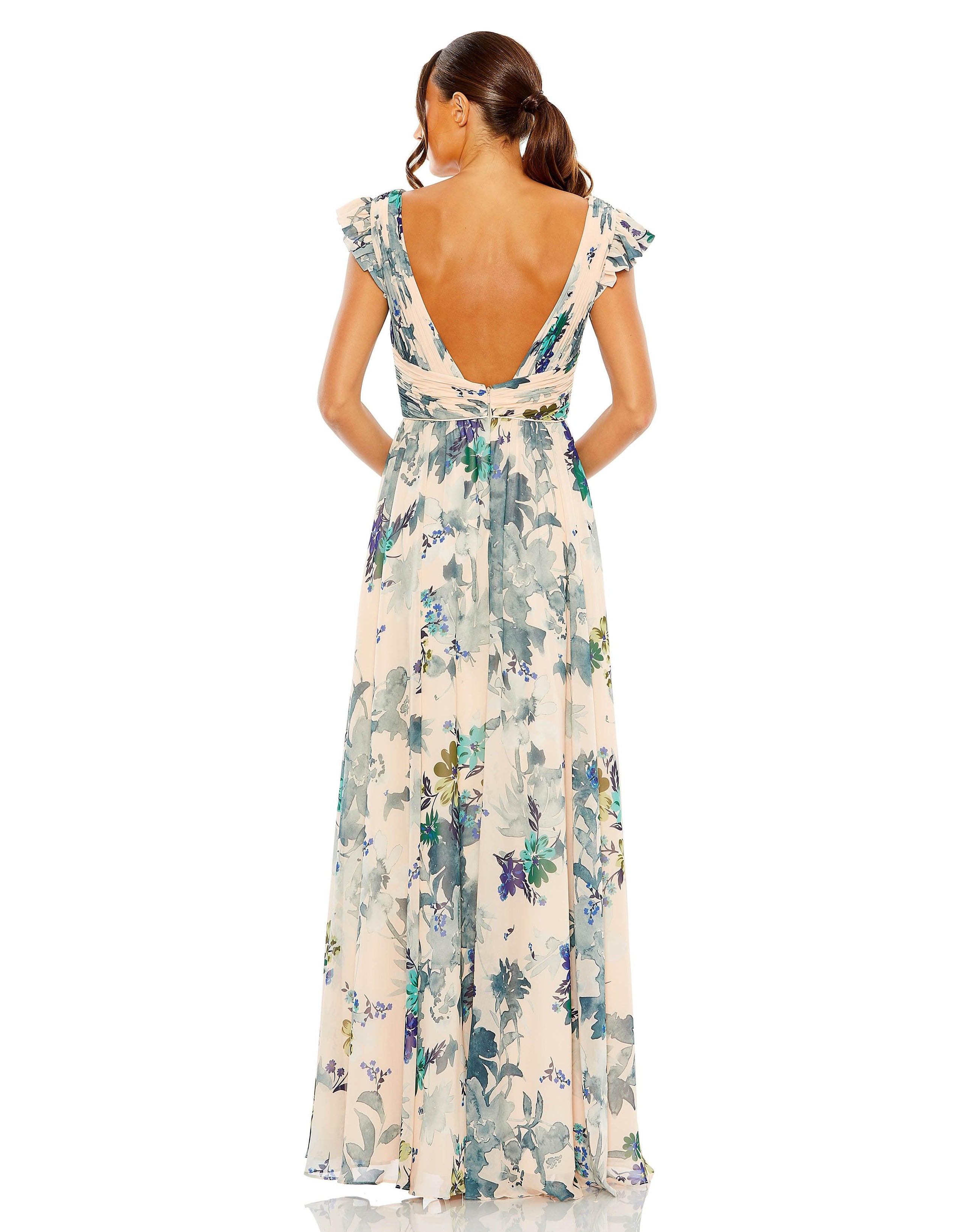 Long Formal Floral Chiffon Dress Floral Chiffon Fabric & Formal Fit Ma