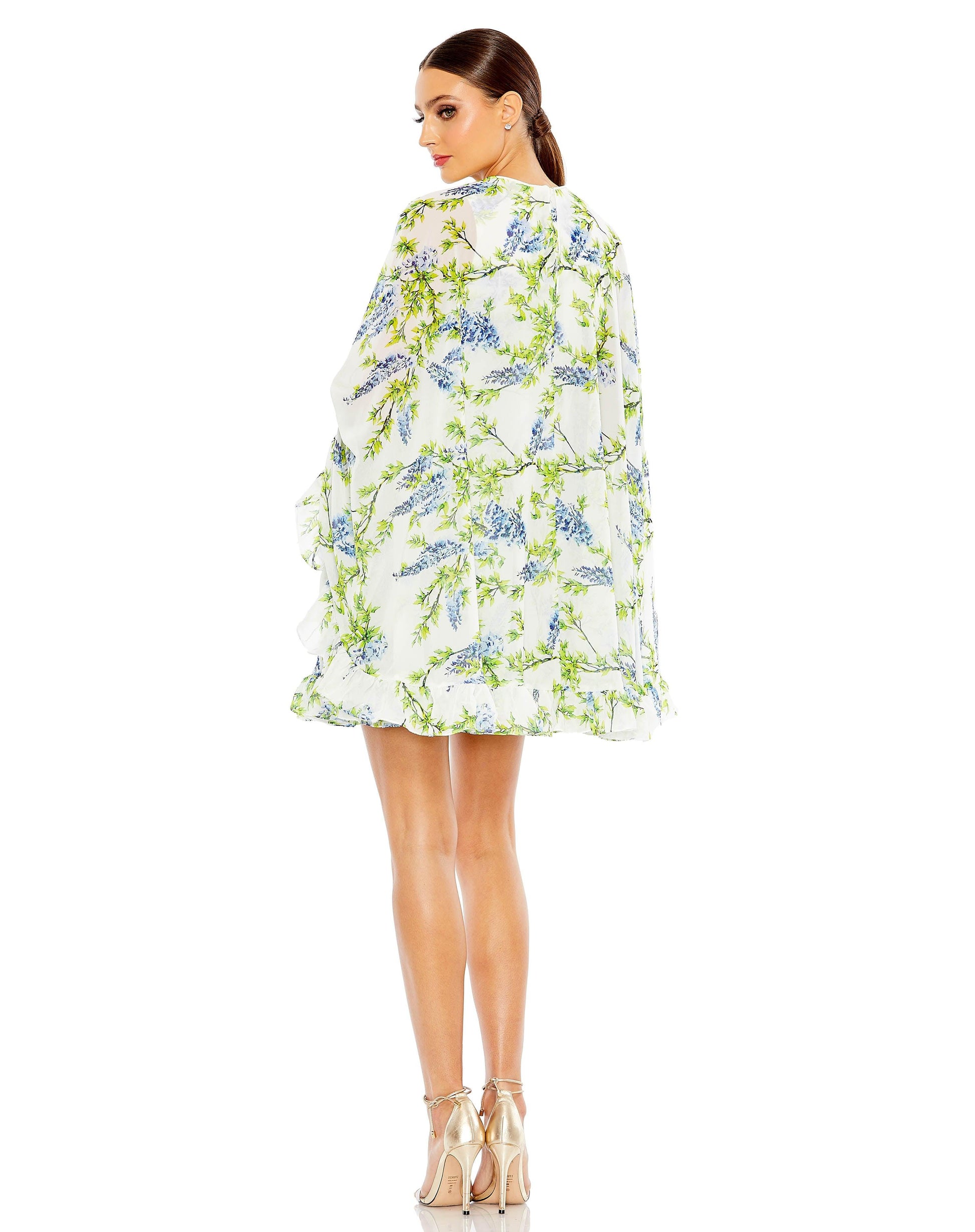 Mac Duggal 56029 Short Chiffon Cape Sleeve Cocktail Dress