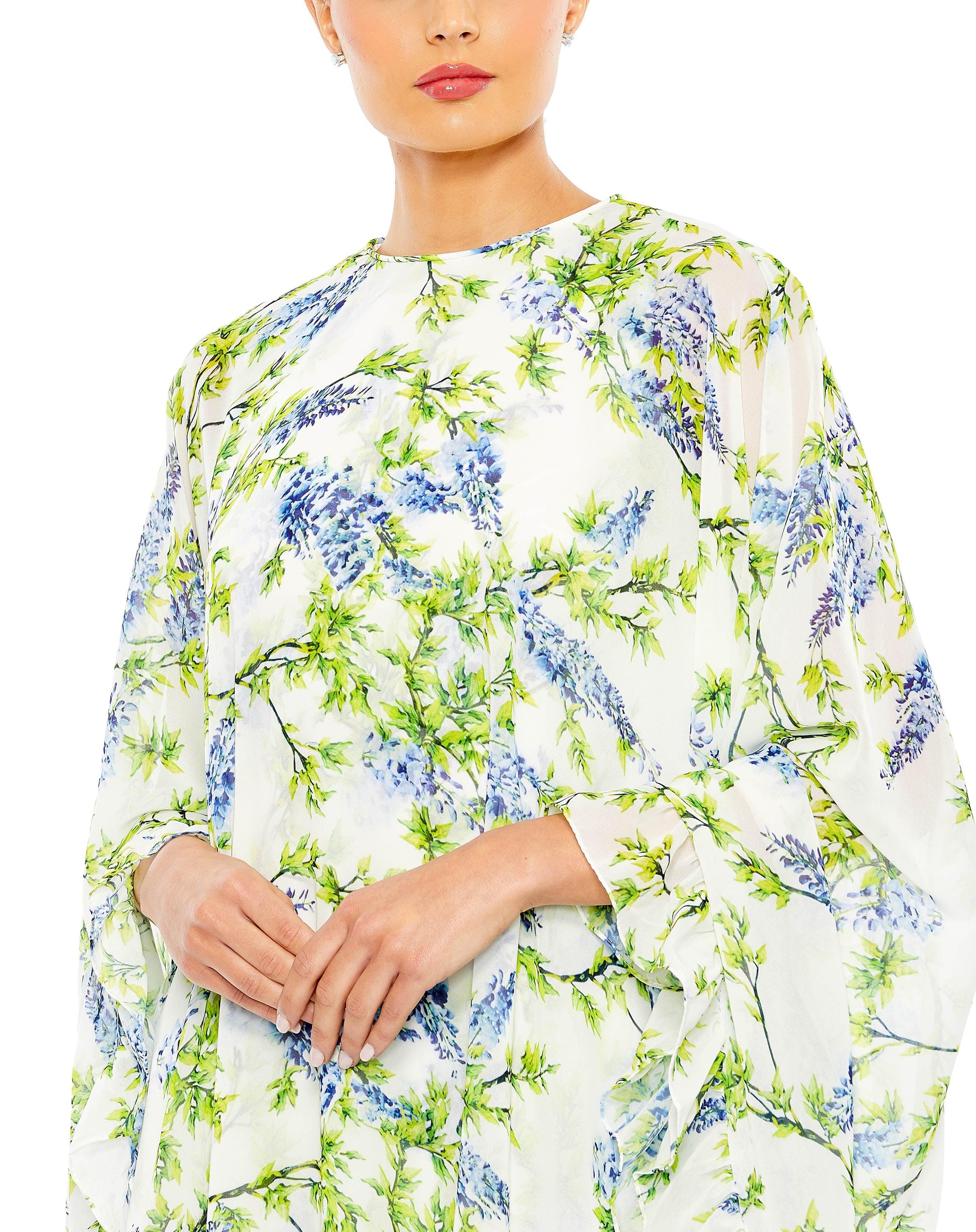 Mac Duggal 56029 Short Chiffon Cape Sleeve Cocktail Dress
