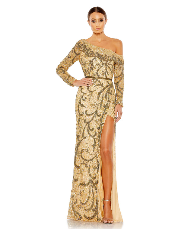 Long Beaded Floral Evening Prom Gown Beaded Floral Evening Gown Mac Duggal 5639