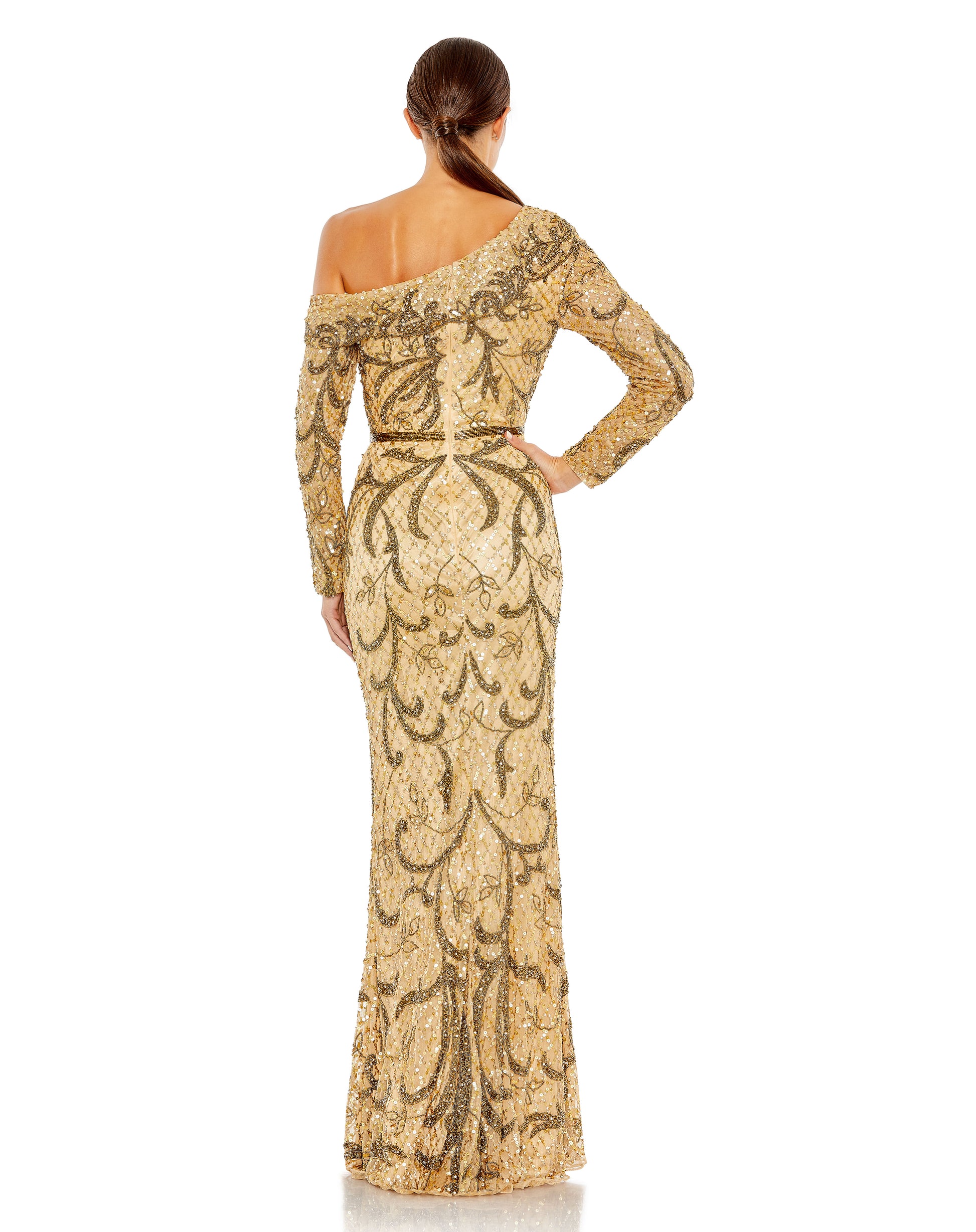 Mac Duggal 5639 Long Beaded Floral Evening Prom Gown