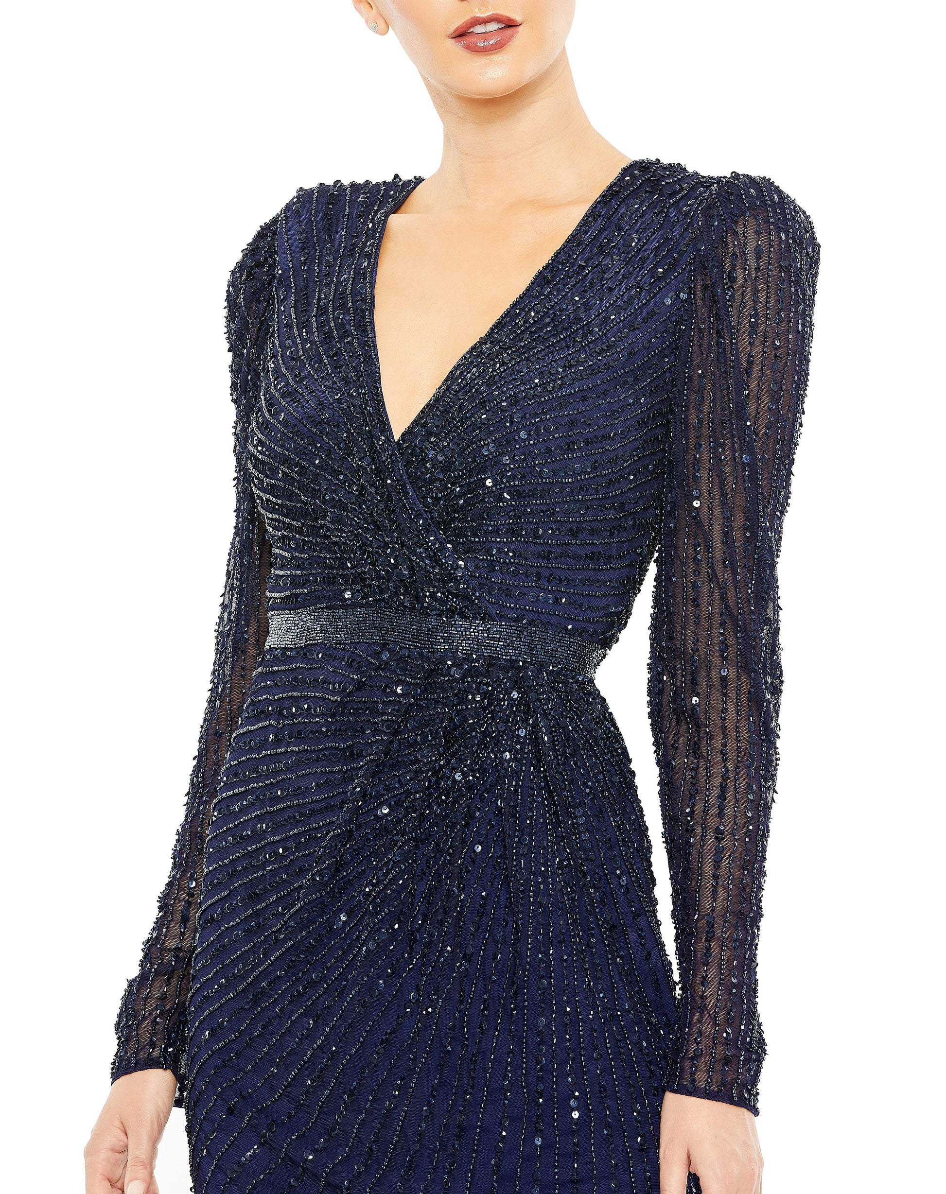 Mac Duggal 5715 Beaded Long Sleeve Formal Gown