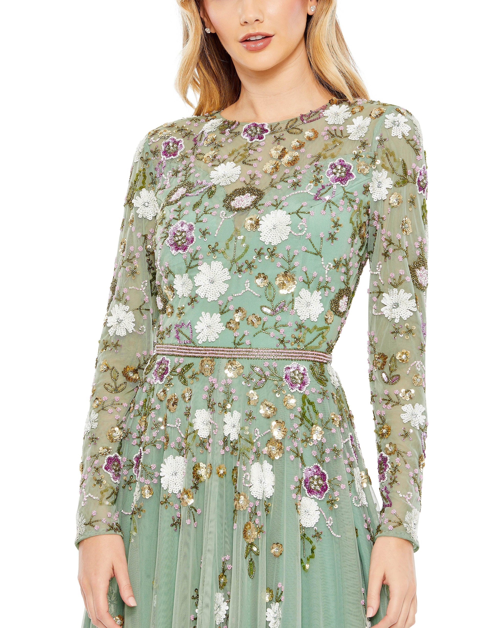 Mac Duggal 5716 Tea Length Long Sleeve Formal Dress