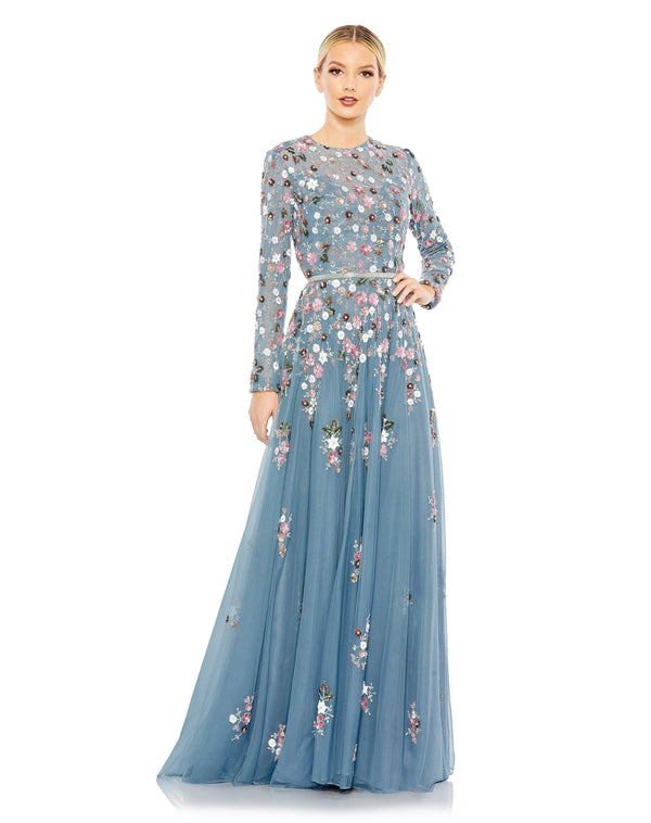 Long Sleeve Floral Formal Dress Floral Detail & Long Sleeves Mac Duggal 5721