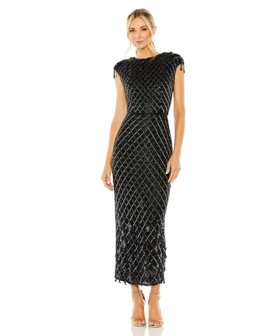Cocktail Dresses Formal Beaded Fringe Midi Dress Black