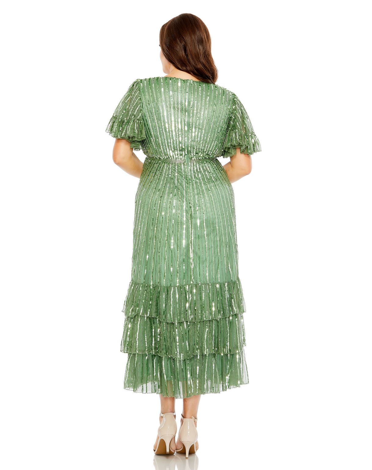 Mac Duggal 5785 Formal Beaded Plus Size Tea Length Dress