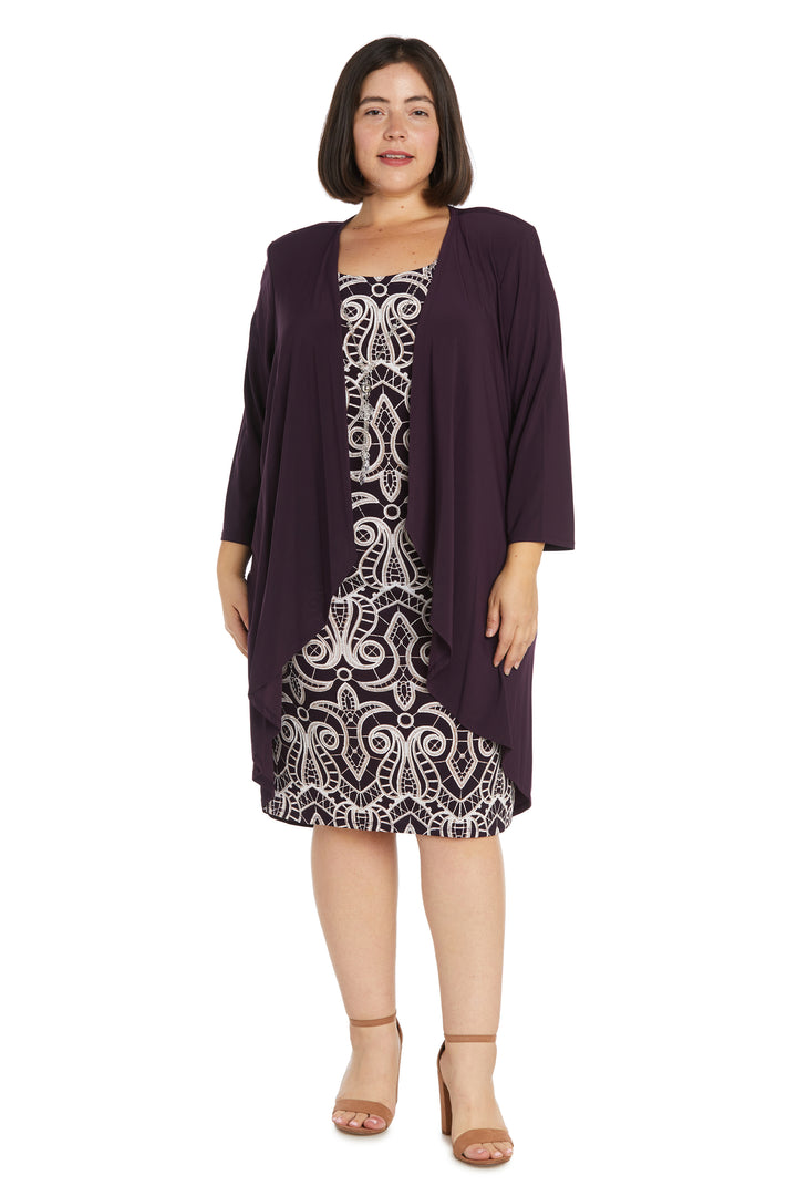 Plus Size Dresses Short Printed Plus Size Dress Jacket Set Plum