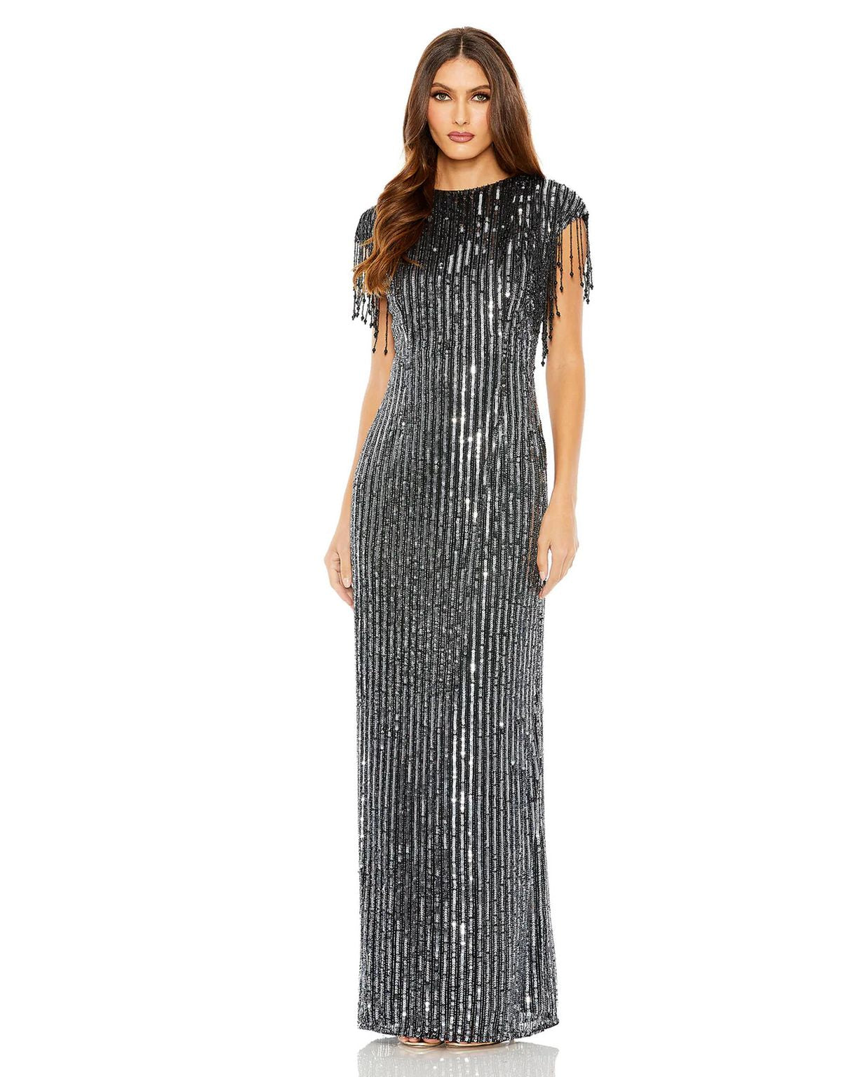 Black Mac Duggal 5971 Long Formal Fringe Dress for 798.0 The Dress