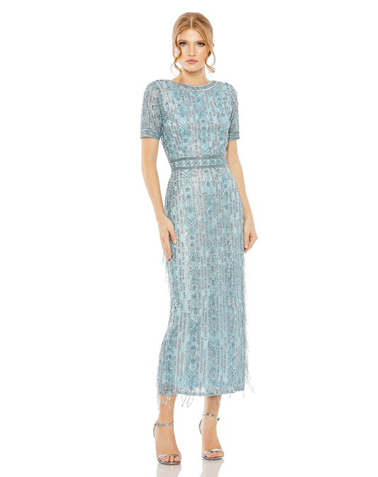 Formal Dresses Short Sleeve Formal Midi Length Dress French Blue