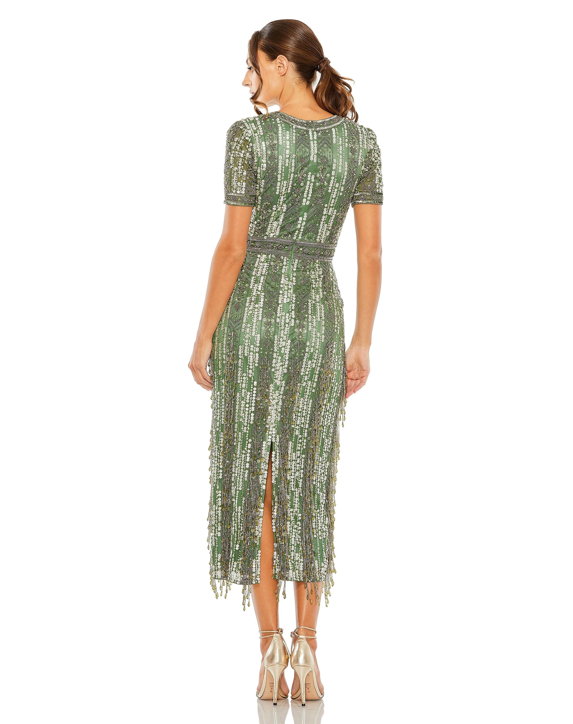 Mac Duggal 5980 Short Sleeve Formal Midi Length Dress
