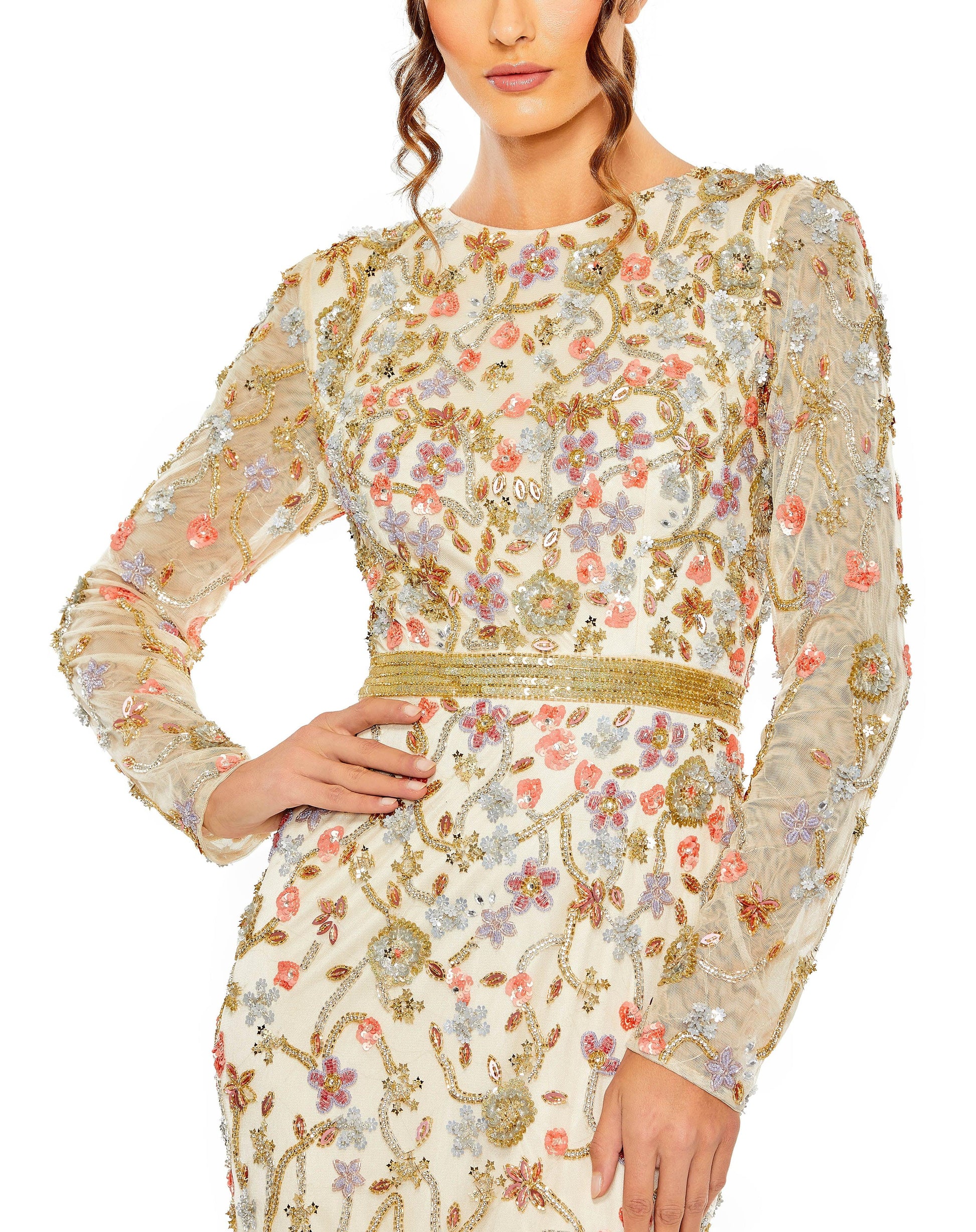 Mac Duggal 6016 Long Sleeve Formal Floral Dress