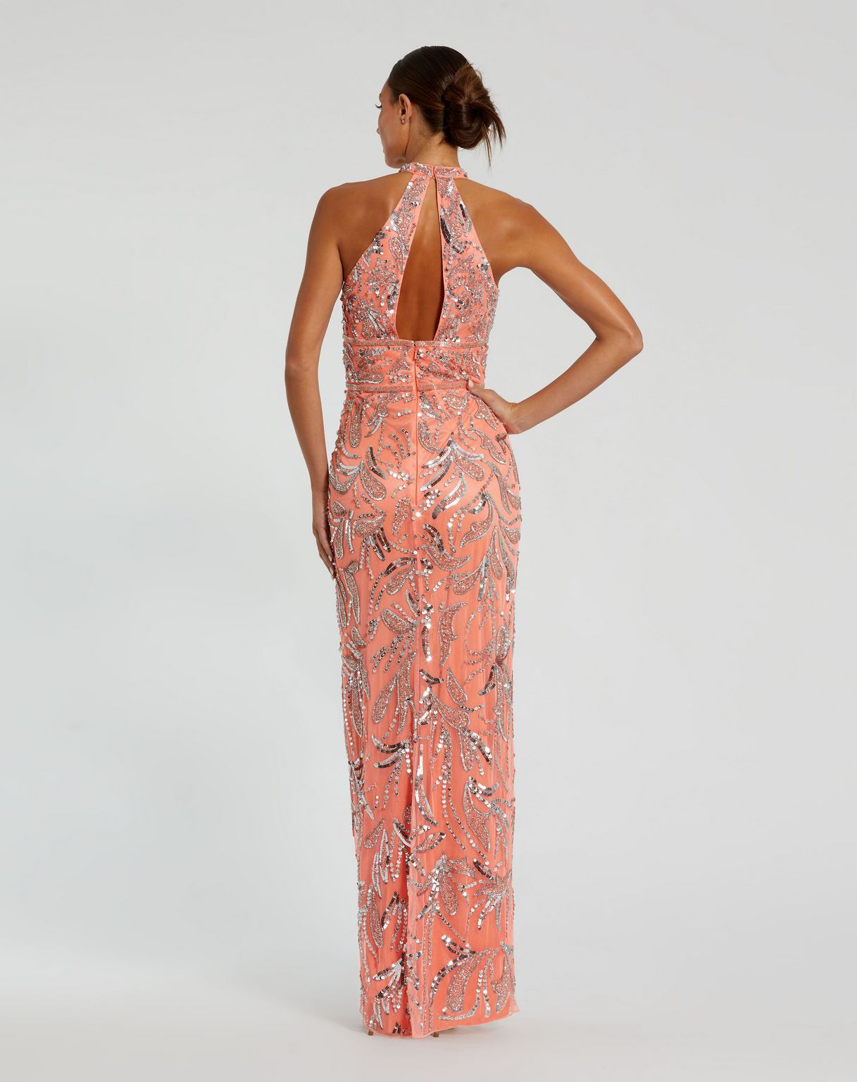 Mac Duggal 6030 Long Fitted Slit Beaded Prom Formal Dress