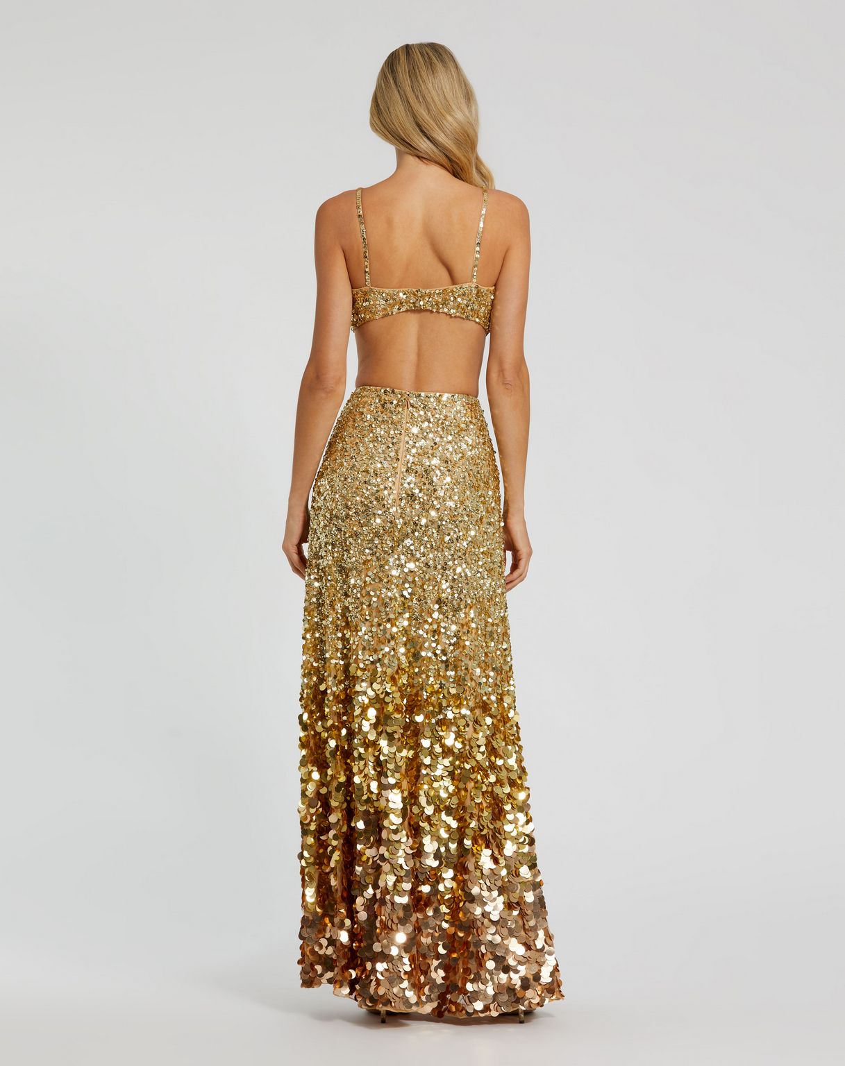 Gold Mac Duggal 6077 Ombre Sequin Prom Formal Long Dress for $598.0