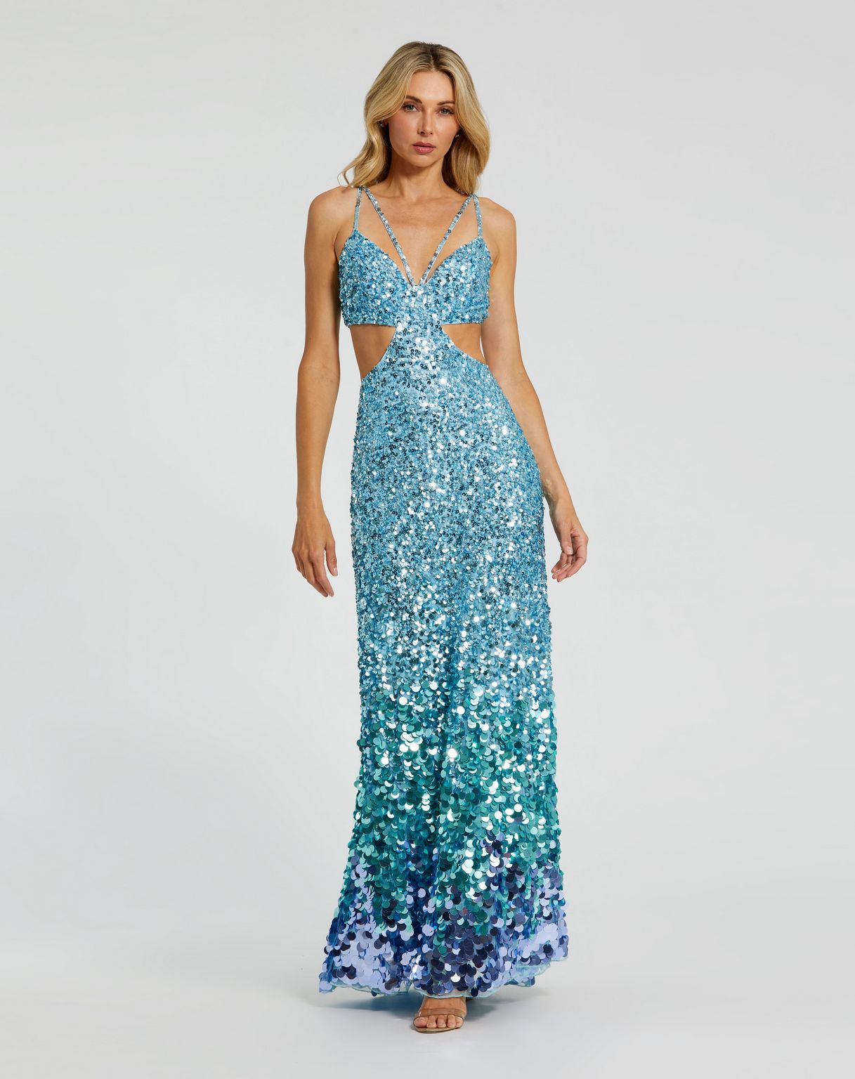 Ice Blue Mac Duggal 6077 Ombre Sequin Prom Formal Long Dress for $598.0