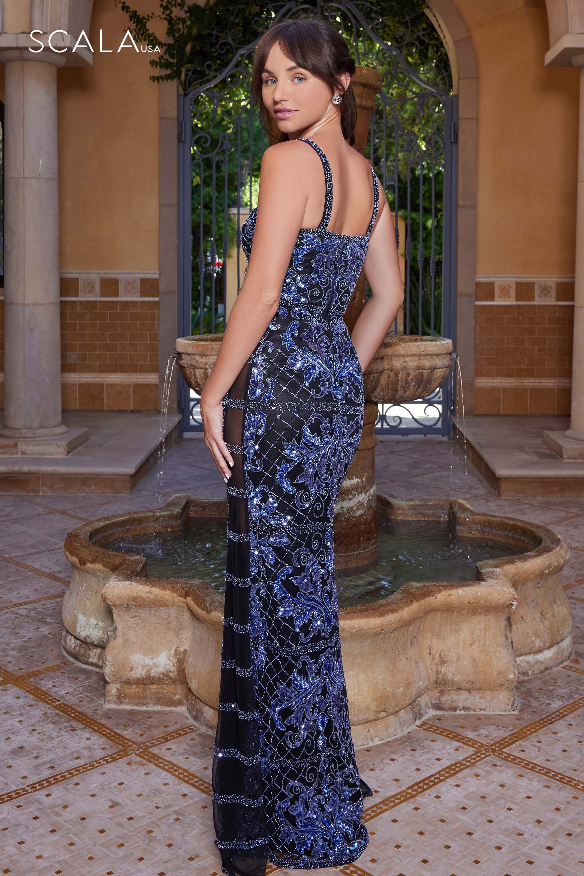 Scala 61200 Beaded Long Formal Sequin Prom Dress