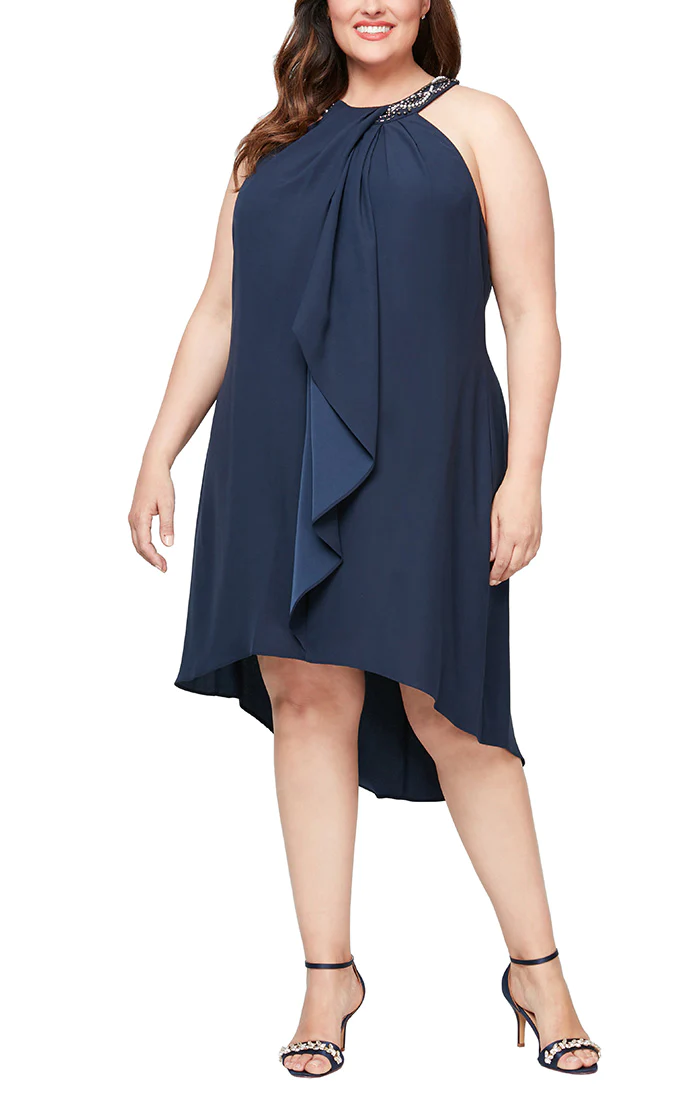 Cocktail Dresses Plus Size Crepe Cocktail Short Dress  Navy