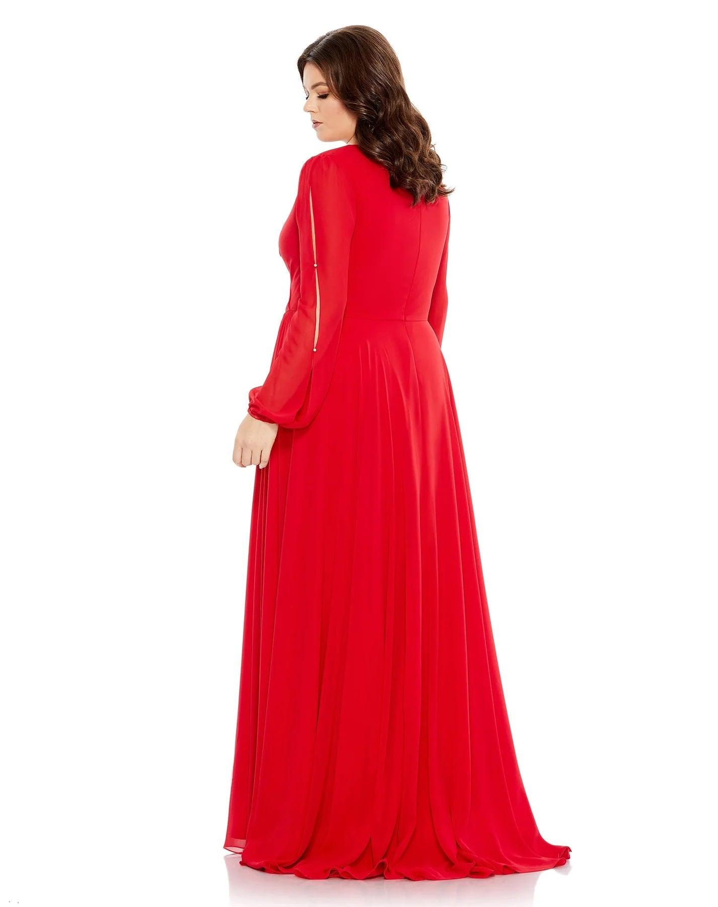 Mac Duggal 67912 Fabulouss Plus Size Long Sleeve Chiffon Gown