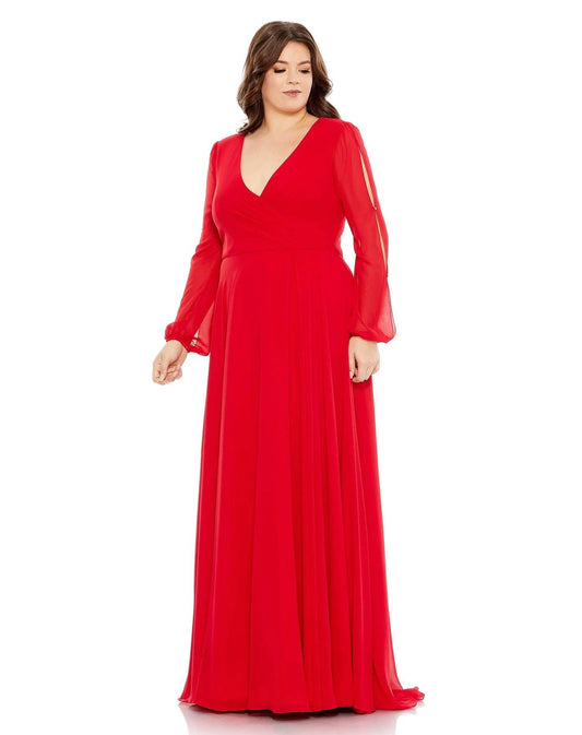 Plus Size Dresses Fabulouss Plus Size Long Sleeve Chiffon Gown Red