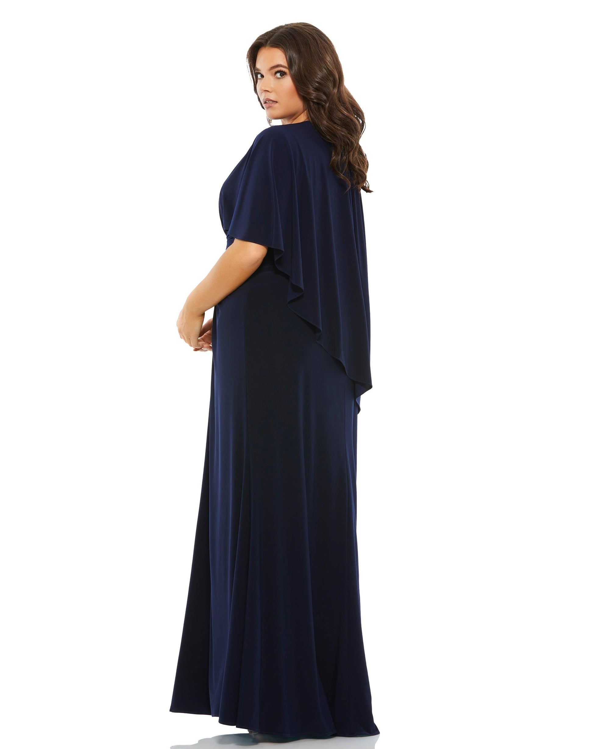 Mac Duggal 67929 Fabulouss Plus Size Long Cape Sleeve Dress