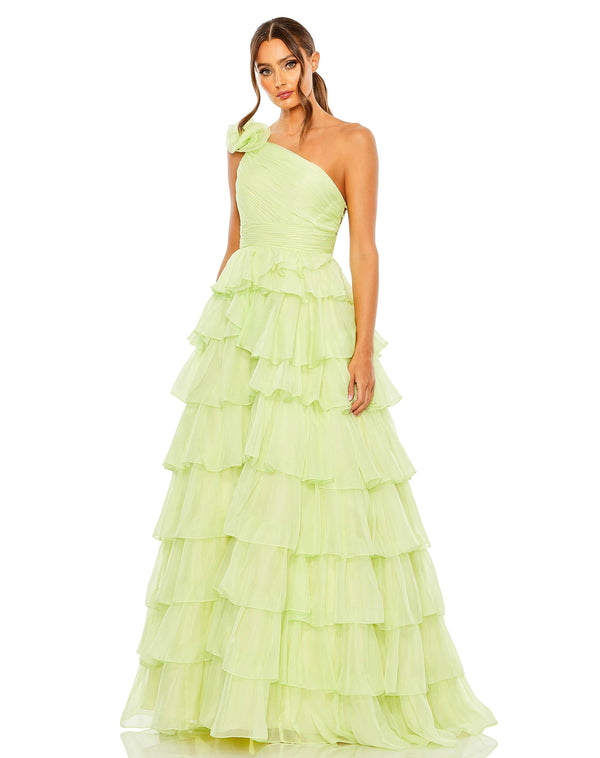 Long One Shoulder Chiffon Prom Gown One Shoulder Detail Mac Duggal 67979
