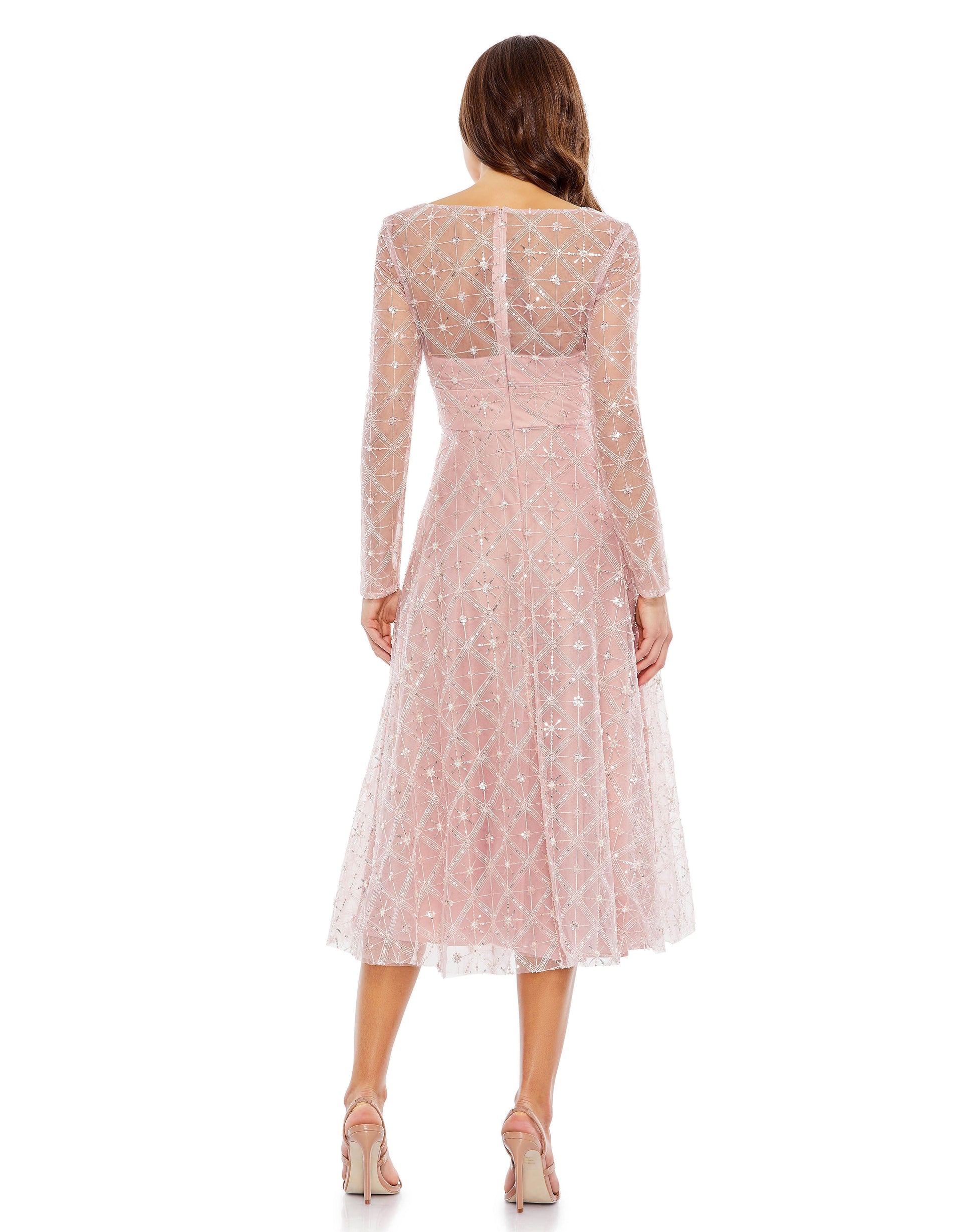 Mac Duggal 68003 Tea Length Long Sleeve A Line Cocktail Dress