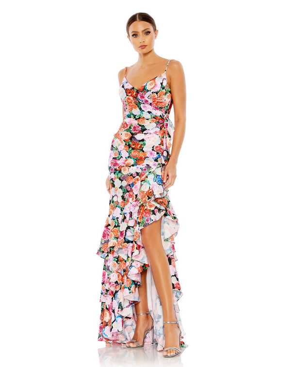 Floral Print Formal Prom Long Ruffle Dress Floral Print Long Ruffle Mac Duggal 68075
