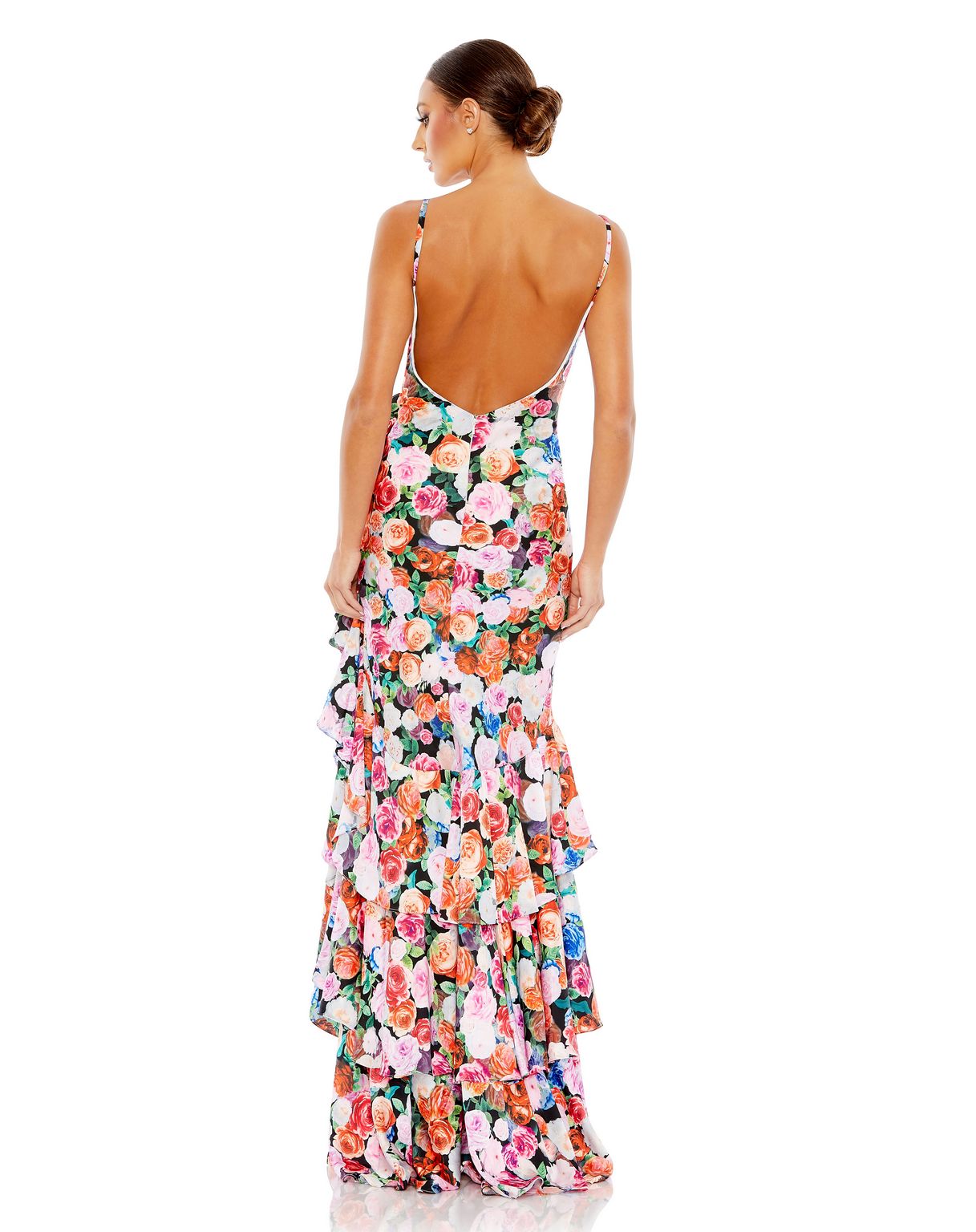 Mac Duggal 68075 Floral Print Formal Prom Long Ruffle Dress