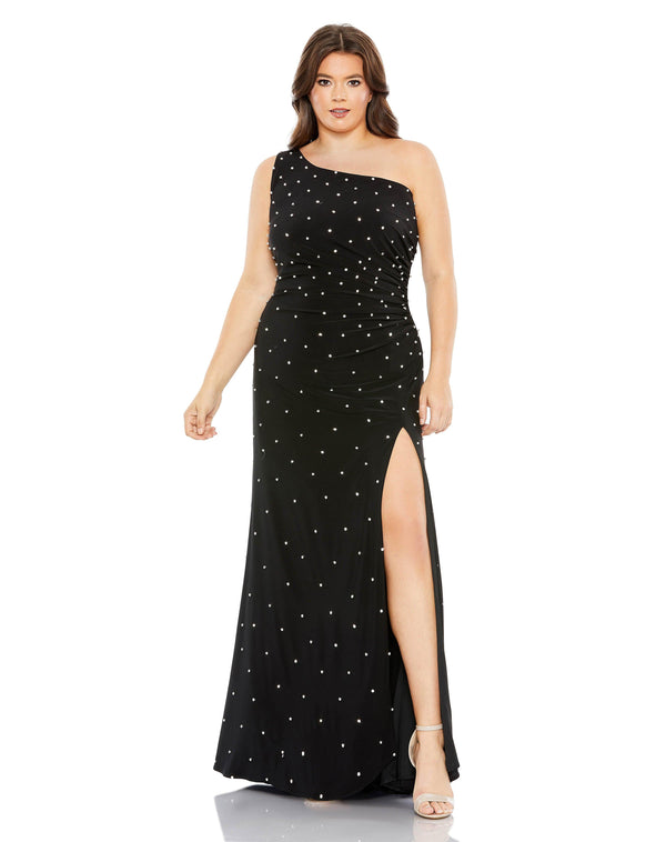 Long One Shoulder Plus Size Dress One Shoulder Neckline Mac Duggal 68130