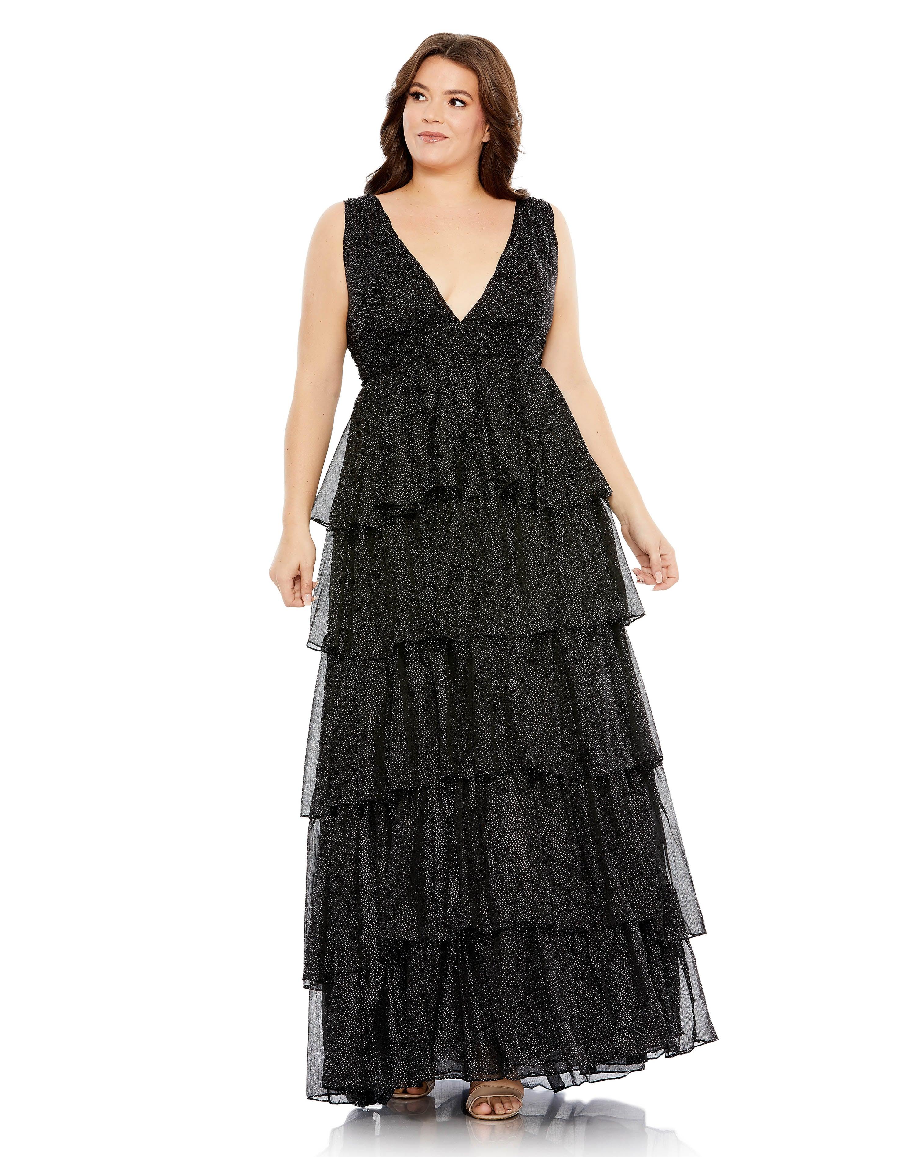 Plus Size Dresses Fabulouss Long Sleeveless Plus Size Glitter Dress Black Silver