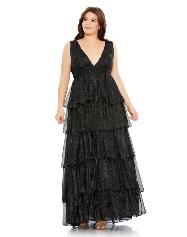 Long Sleeveless Plus Size Glitter Dress Glitter Fabric Mac Duggal 68131
