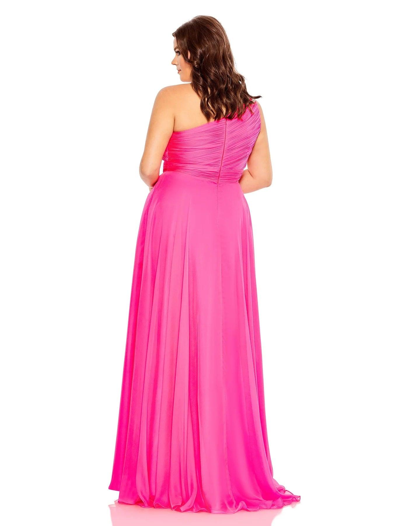 Plus Size Dresses Long One Shoulder Plus Size Prom Dress Candy Pink