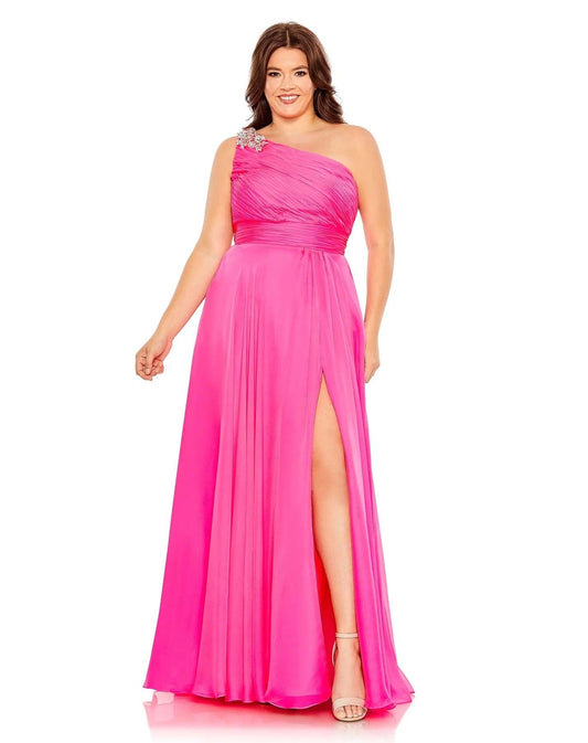 Plus Size Dresses Long One Shoulder Plus Size Prom Dress Candy Pink