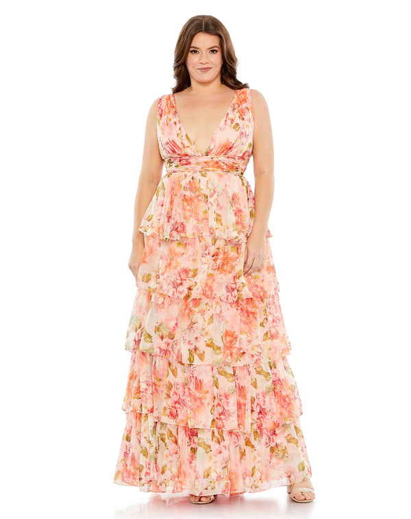 Long Sleeveless Chiffon Plus Size Dress Chiffon Fabric Mac Duggal 68213