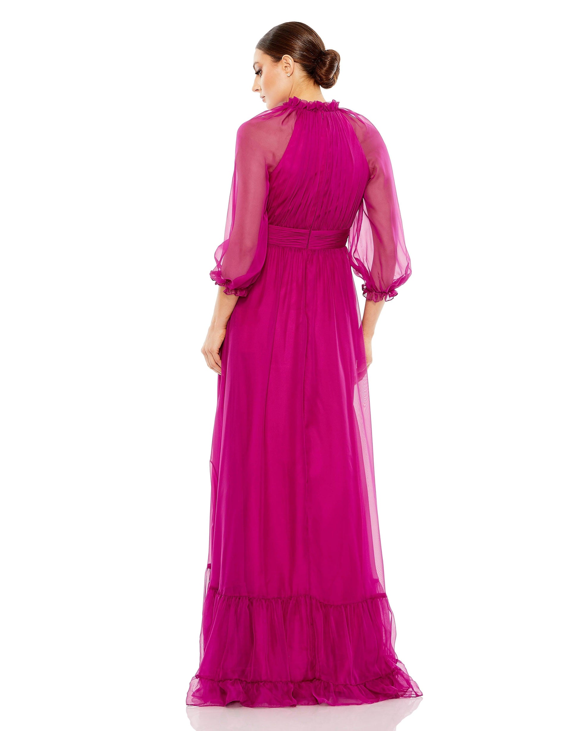 Mac Duggal 68225 Long Formal 3/4 Sleeve Chiffon Dress