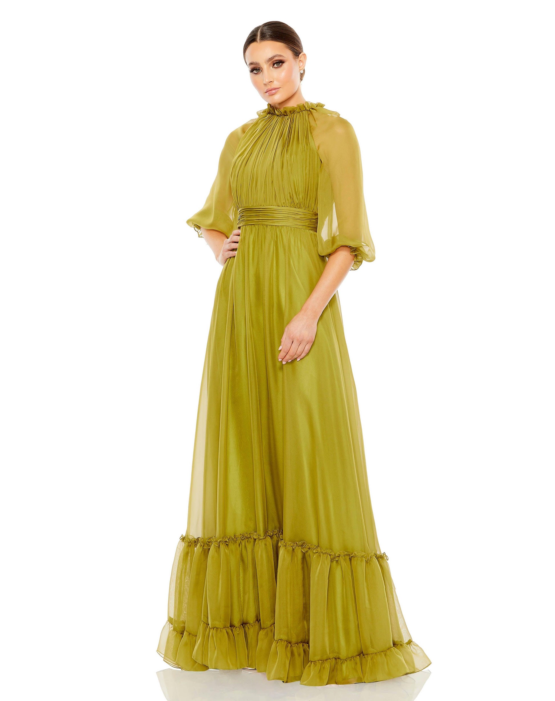 Mac Duggal 68225 Long Formal 3/4 Sleeve Chiffon Dress