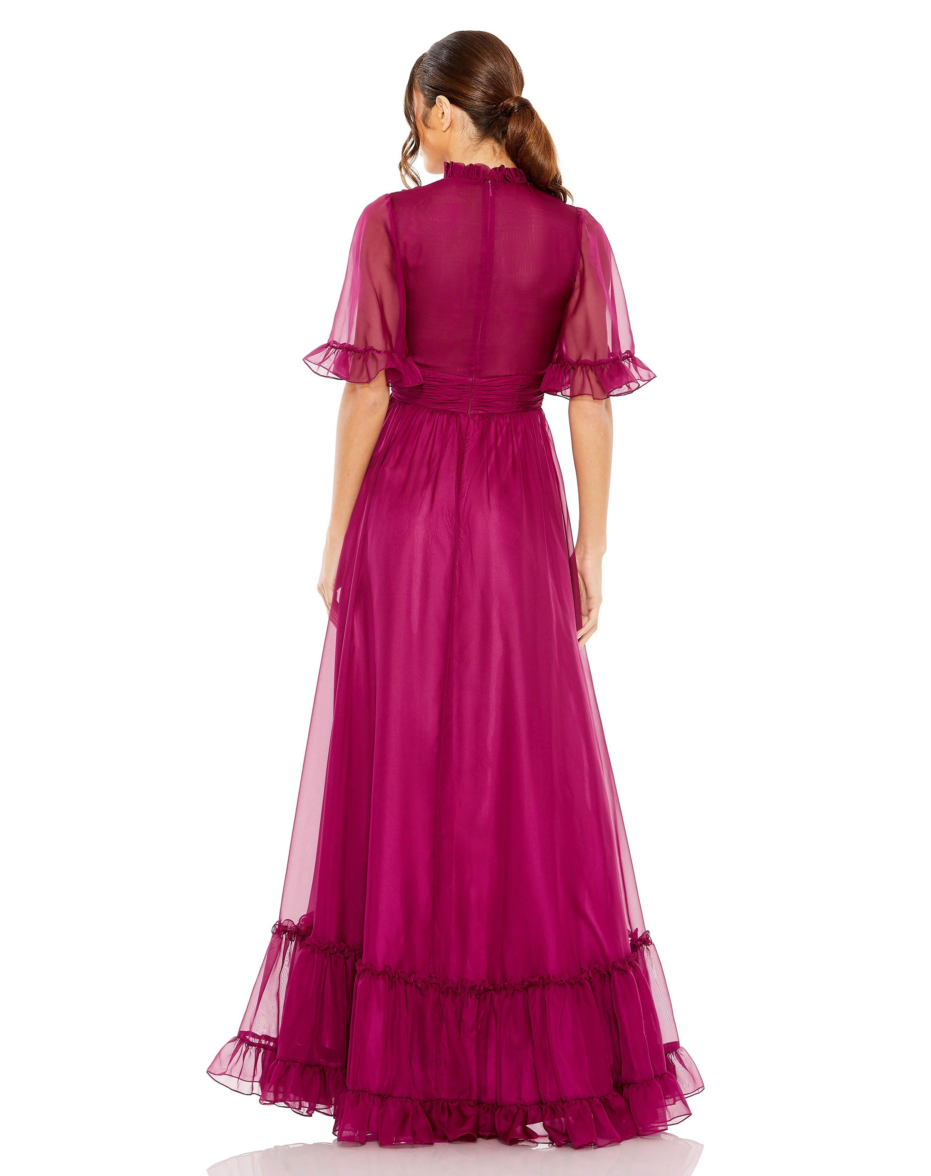 Raspberry Mac Duggal 68229 High Low Short Sleeve Formal Dress for $498. ...
