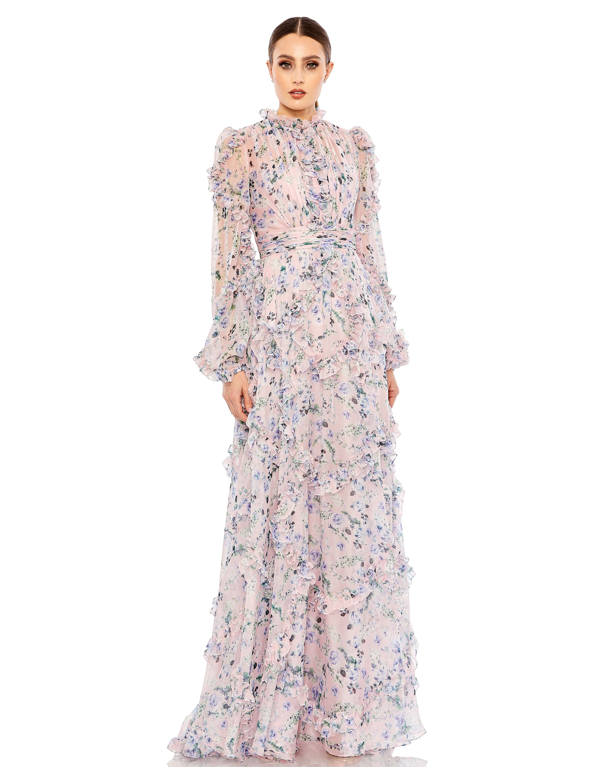 Mac Duggal 68232 Formal A Line Floral Print Evening Long Gown