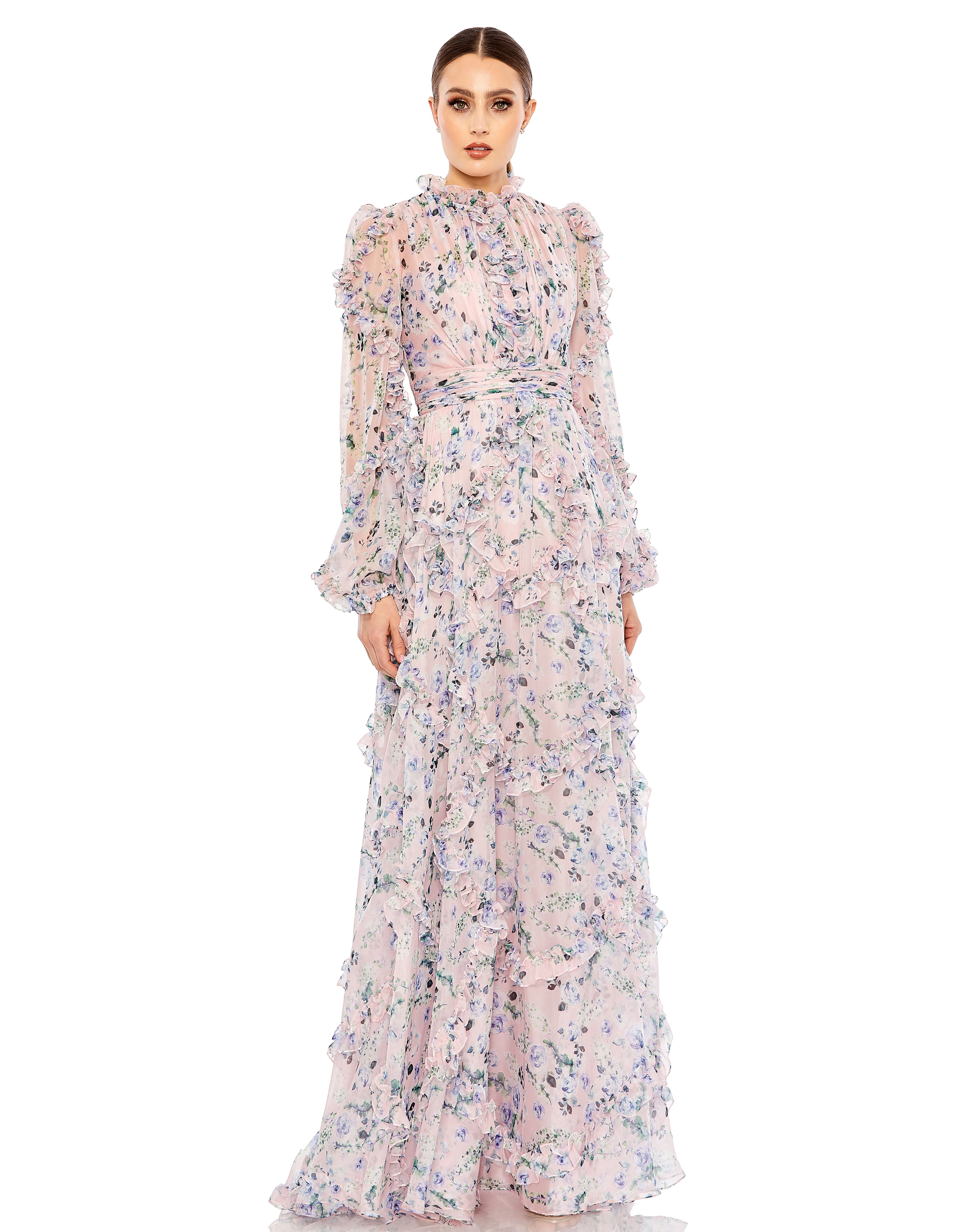 Formal Dresses Formal A Line Floral Print Evening Long Gown Blush Multi