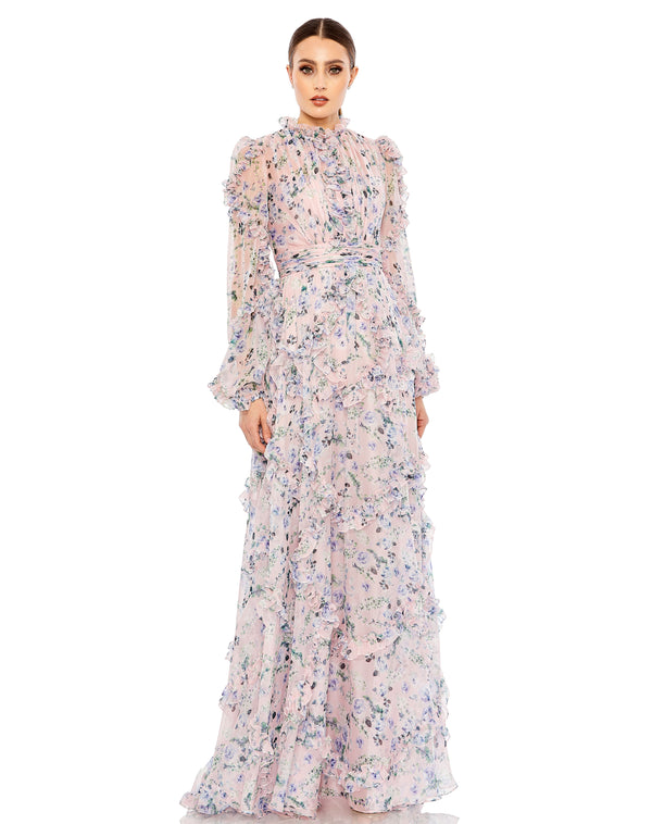 Formal A Line Floral Print Evening Long Gown A Line Floral Print Evening Mac Duggal 68232