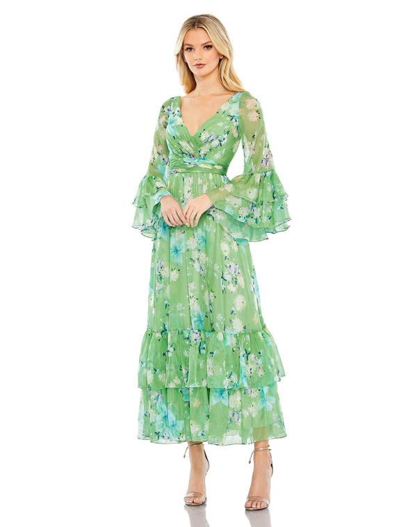 Long Formal Floral Print Chiffon Dress Long Fit & Floral Print Mac Duggal 68257