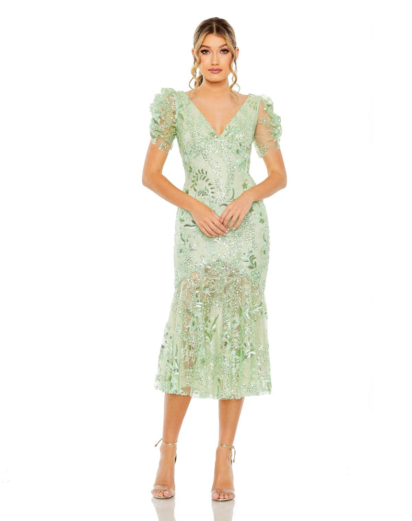 Short Sleeve Formal Tea Length Dress Short Sleeves & Tea Length Mac Duggal 68266