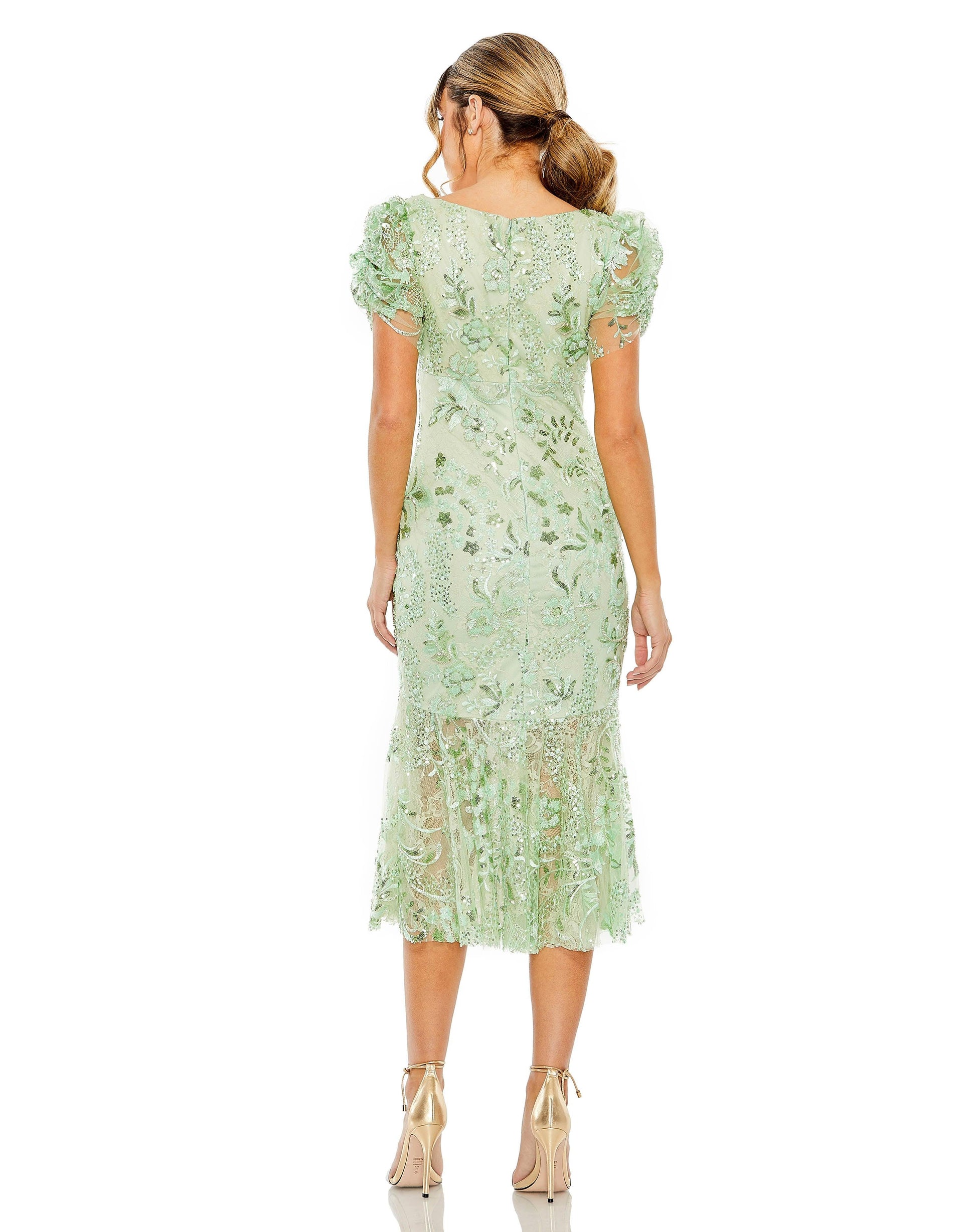 Mac Duggal 68266 Short Sleeve Formal Tea Length Dress